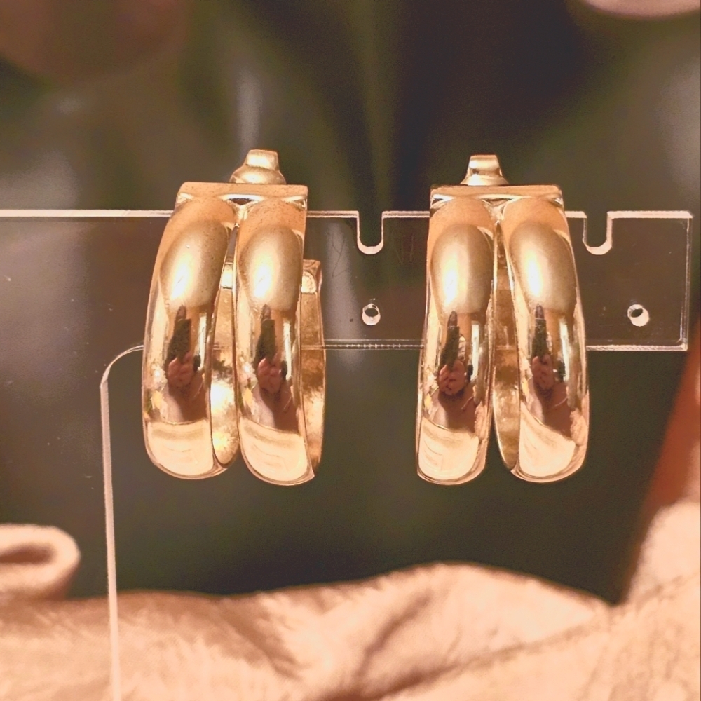Vintage Bergere Silver Chunky Double Hoop Clip Earrings E1P62 - Picture 2 of 7
